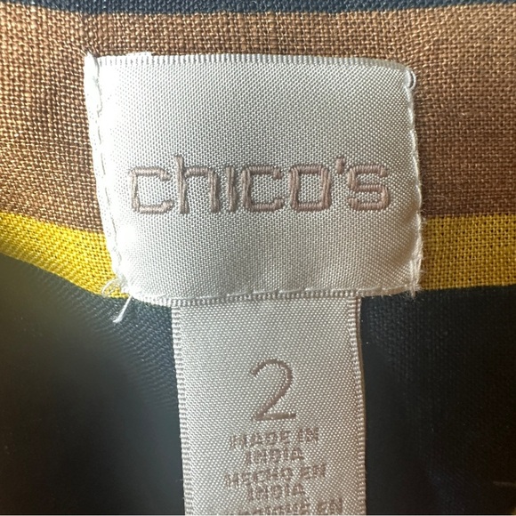 Chico’s Linen Hidden Button Multicolor Stripe Long Sleeve Tunic Size 2 Large - Picture 6 of 10